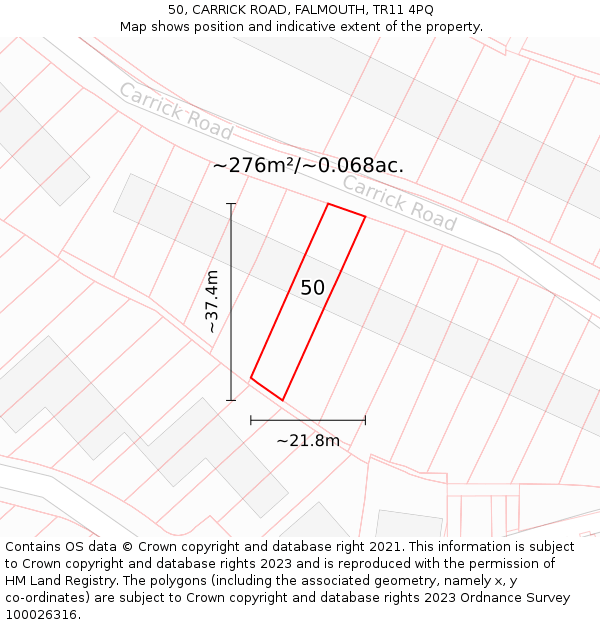 50, CARRICK ROAD, FALMOUTH, TR11 4PQ: Plot and title map