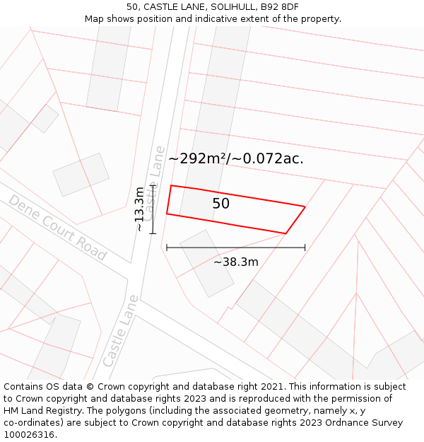50, CASTLE LANE, SOLIHULL, B92 8DF: Plot and title map