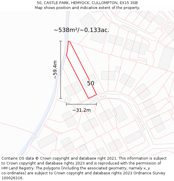 50, CASTLE PARK, HEMYOCK, CULLOMPTON, EX15 3SB: Plot and title map