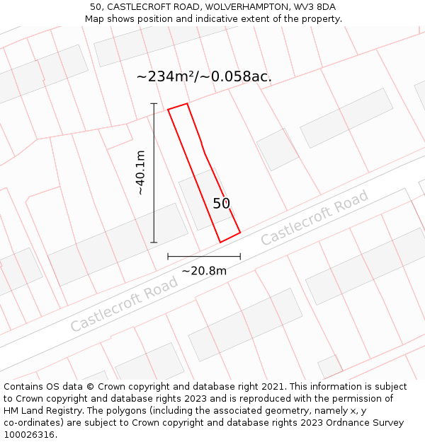 50, CASTLECROFT ROAD, WOLVERHAMPTON, WV3 8DA: Plot and title map