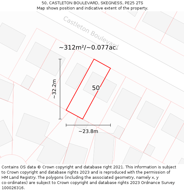 50, CASTLETON BOULEVARD, SKEGNESS, PE25 2TS: Plot and title map
