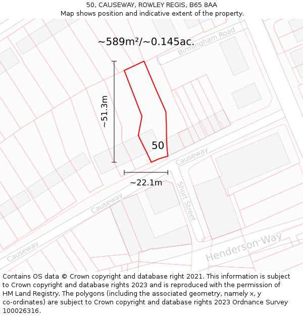 50, CAUSEWAY, ROWLEY REGIS, B65 8AA: Plot and title map