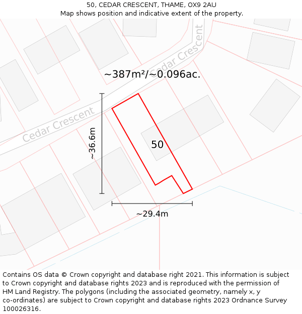 50, CEDAR CRESCENT, THAME, OX9 2AU: Plot and title map