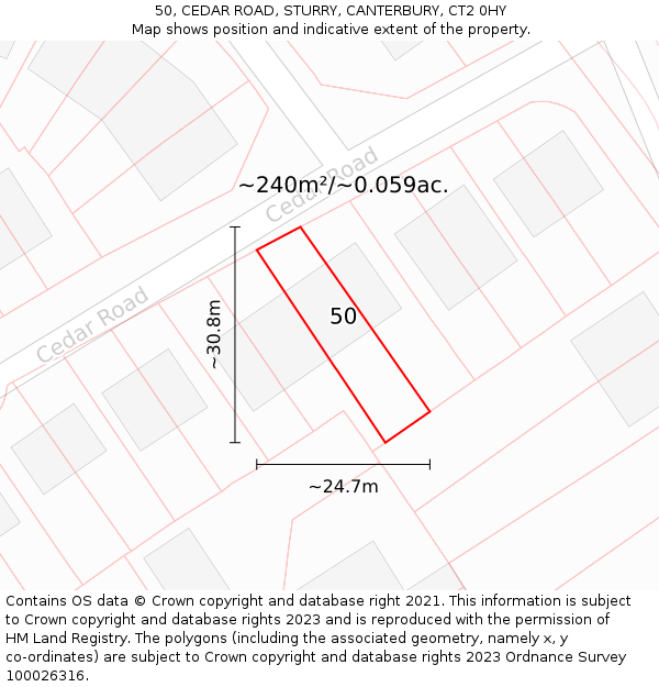 50, CEDAR ROAD, STURRY, CANTERBURY, CT2 0HY: Plot and title map