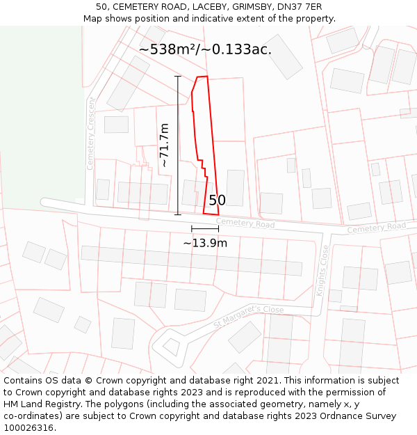 50, CEMETERY ROAD, LACEBY, GRIMSBY, DN37 7ER: Plot and title map
