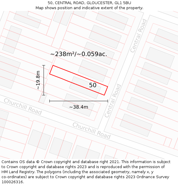 50, CENTRAL ROAD, GLOUCESTER, GL1 5BU: Plot and title map