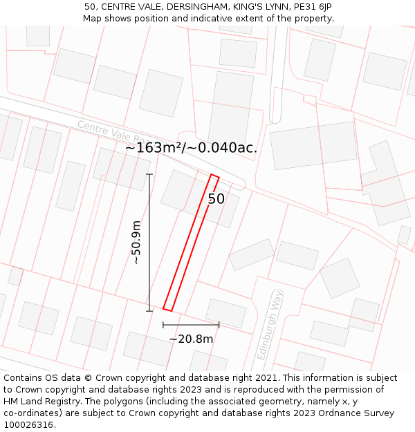 50, CENTRE VALE, DERSINGHAM, KING'S LYNN, PE31 6JP: Plot and title map