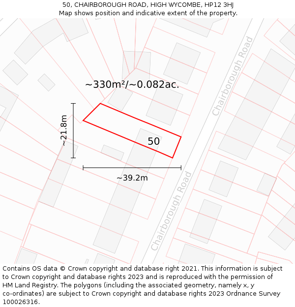 50, CHAIRBOROUGH ROAD, HIGH WYCOMBE, HP12 3HJ: Plot and title map