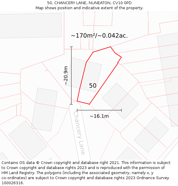 50, CHANCERY LANE, NUNEATON, CV10 0PD: Plot and title map