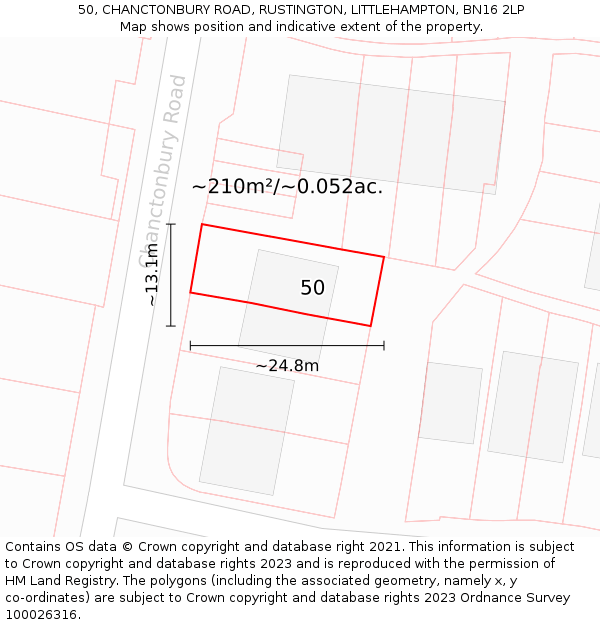 50, CHANCTONBURY ROAD, RUSTINGTON, LITTLEHAMPTON, BN16 2LP: Plot and title map