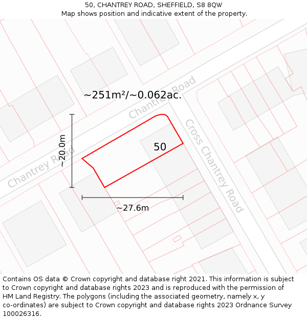 50, CHANTREY ROAD, SHEFFIELD, S8 8QW: Plot and title map