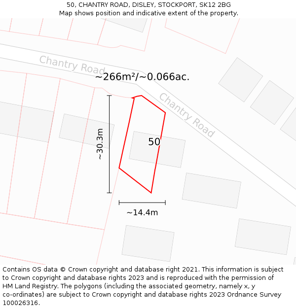 50, CHANTRY ROAD, DISLEY, STOCKPORT, SK12 2BG: Plot and title map