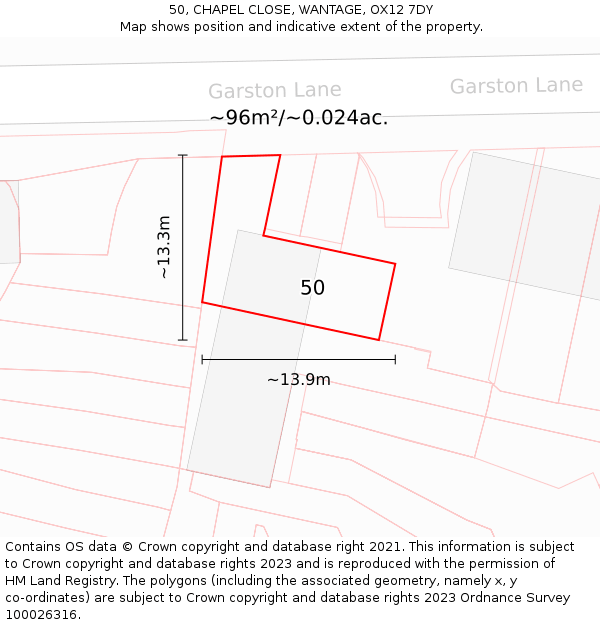50, CHAPEL CLOSE, WANTAGE, OX12 7DY: Plot and title map