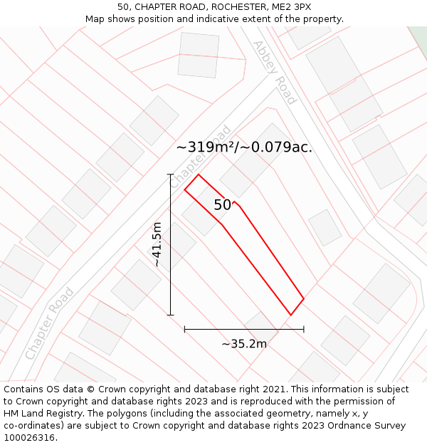 50, CHAPTER ROAD, ROCHESTER, ME2 3PX: Plot and title map