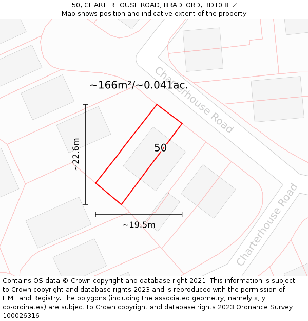 50, CHARTERHOUSE ROAD, BRADFORD, BD10 8LZ: Plot and title map