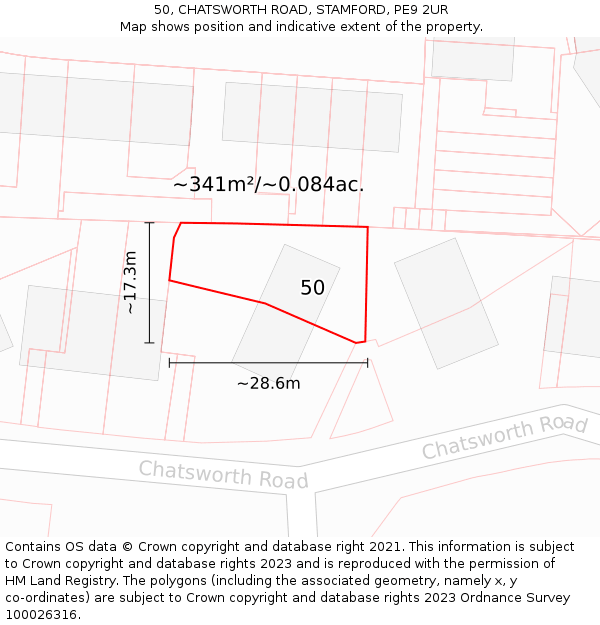 50, CHATSWORTH ROAD, STAMFORD, PE9 2UR: Plot and title map