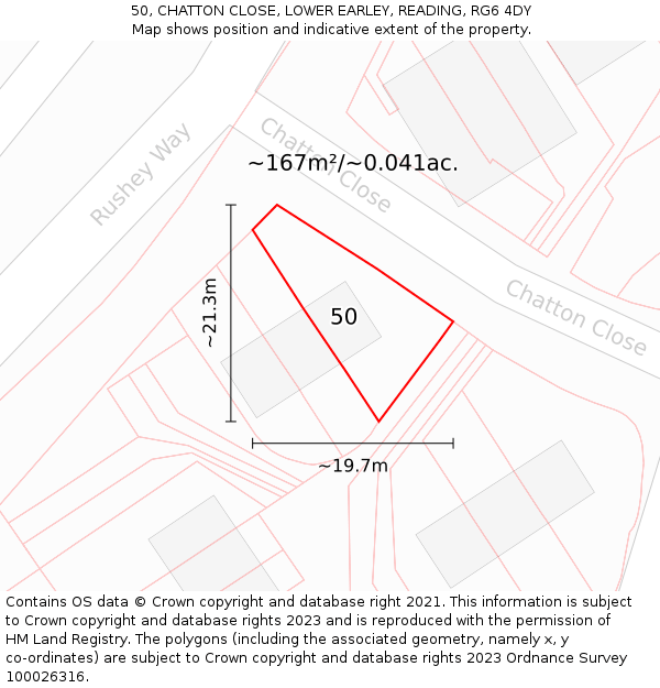 50, CHATTON CLOSE, LOWER EARLEY, READING, RG6 4DY: Plot and title map