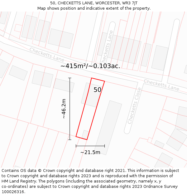 50, CHECKETTS LANE, WORCESTER, WR3 7JT: Plot and title map