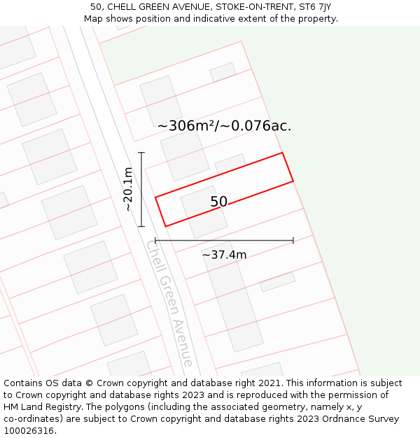 50, CHELL GREEN AVENUE, STOKE-ON-TRENT, ST6 7JY: Plot and title map