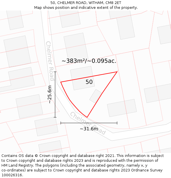 50, CHELMER ROAD, WITHAM, CM8 2ET: Plot and title map