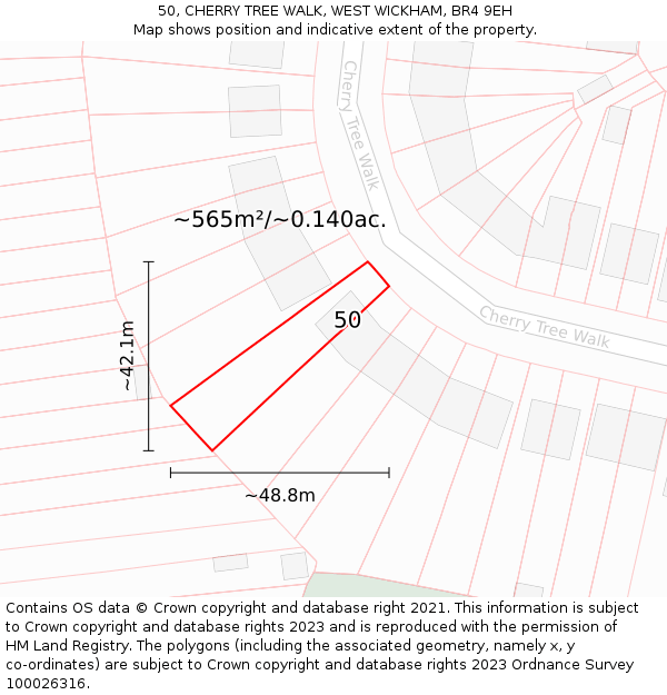 50, CHERRY TREE WALK, WEST WICKHAM, BR4 9EH: Plot and title map