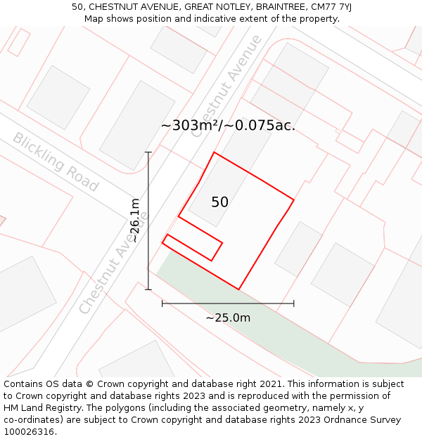 50, CHESTNUT AVENUE, GREAT NOTLEY, BRAINTREE, CM77 7YJ: Plot and title map
