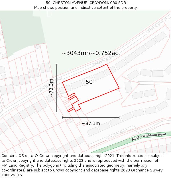 50, CHESTON AVENUE, CROYDON, CR0 8DB: Plot and title map