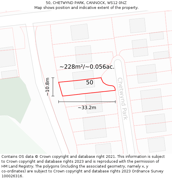 50, CHETWYND PARK, CANNOCK, WS12 0NZ: Plot and title map