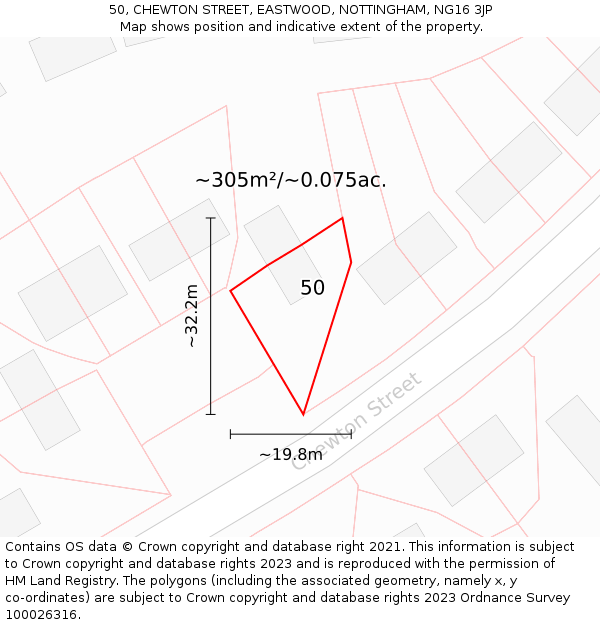 50, CHEWTON STREET, EASTWOOD, NOTTINGHAM, NG16 3JP: Plot and title map