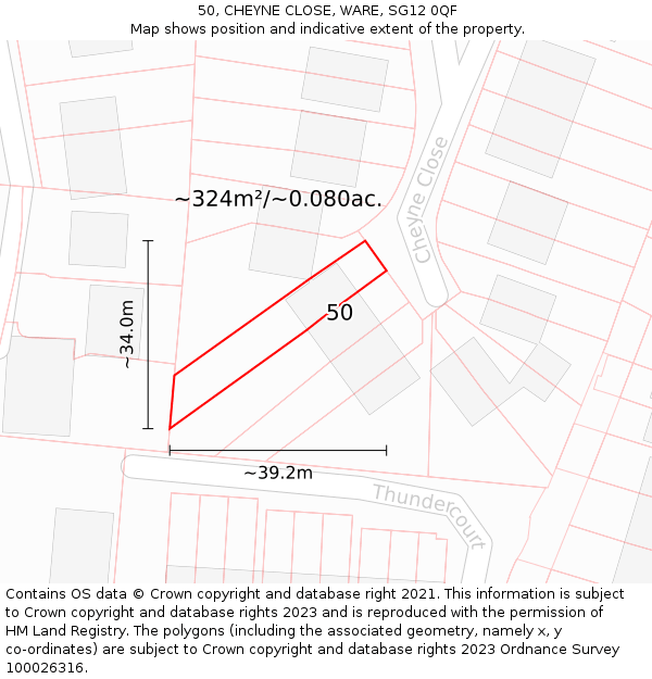 50, CHEYNE CLOSE, WARE, SG12 0QF: Plot and title map