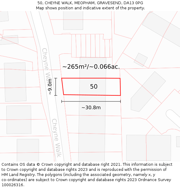 50, CHEYNE WALK, MEOPHAM, GRAVESEND, DA13 0PG: Plot and title map