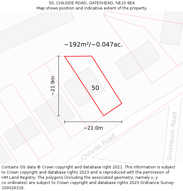 50, CHILSIDE ROAD, GATESHEAD, NE10 9EA: Plot and title map