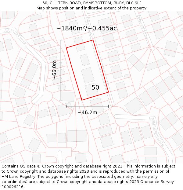 50, CHILTERN ROAD, RAMSBOTTOM, BURY, BL0 9LF: Plot and title map