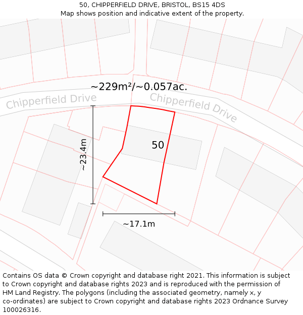 50, CHIPPERFIELD DRIVE, BRISTOL, BS15 4DS: Plot and title map