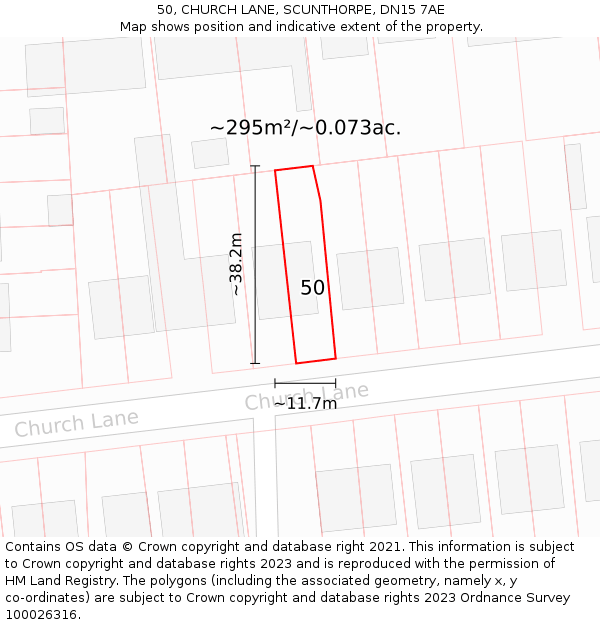 50, CHURCH LANE, SCUNTHORPE, DN15 7AE: Plot and title map