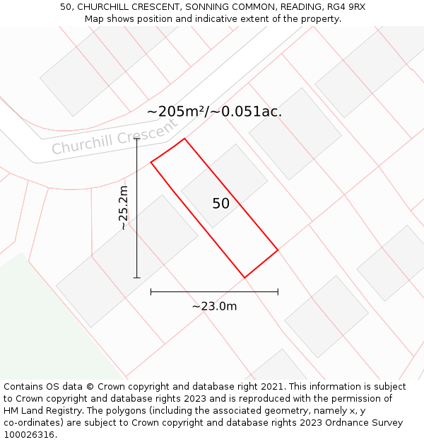 50, CHURCHILL CRESCENT, SONNING COMMON, READING, RG4 9RX: Plot and title map