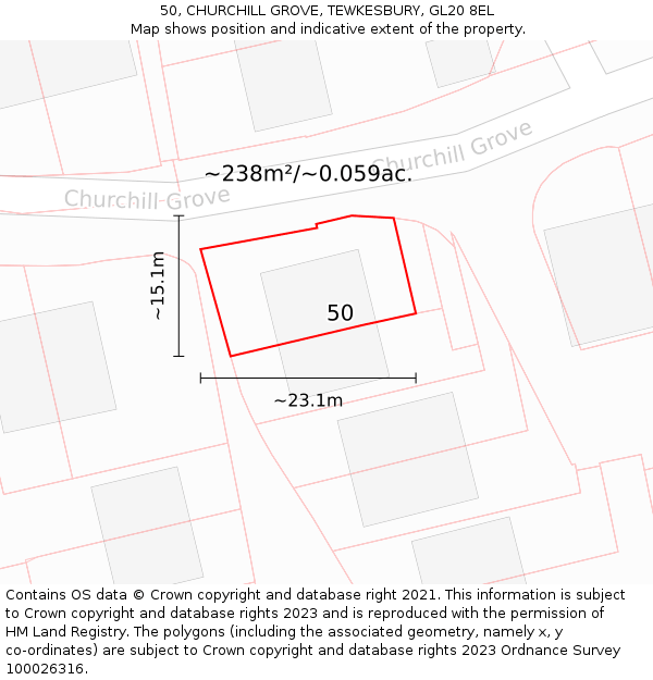 50, CHURCHILL GROVE, TEWKESBURY, GL20 8EL: Plot and title map