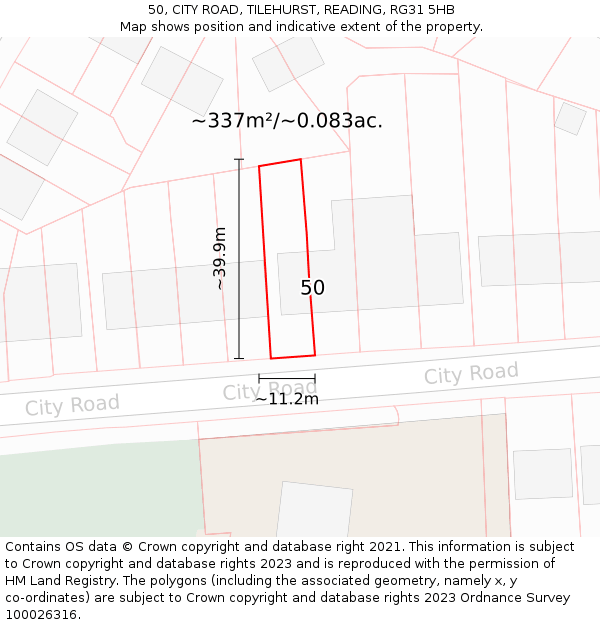 50, CITY ROAD, TILEHURST, READING, RG31 5HB: Plot and title map