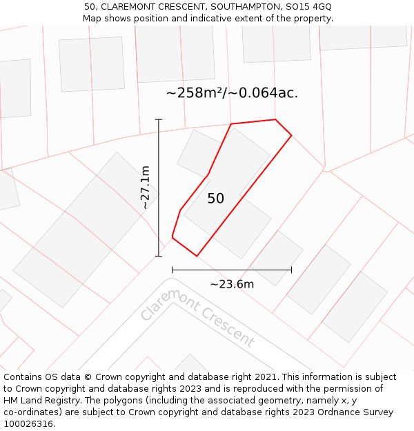 50, CLAREMONT CRESCENT, SOUTHAMPTON, SO15 4GQ: Plot and title map