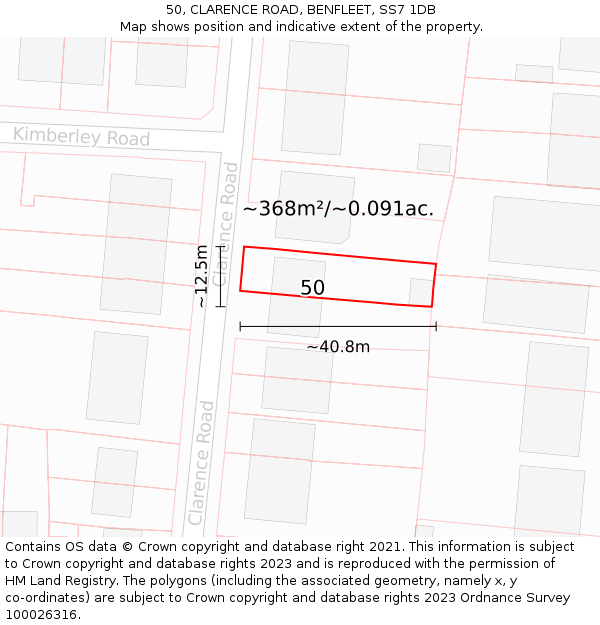 50, CLARENCE ROAD, BENFLEET, SS7 1DB: Plot and title map