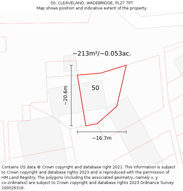 50, CLEAVELAND, WADEBRIDGE, PL27 7PT: Plot and title map