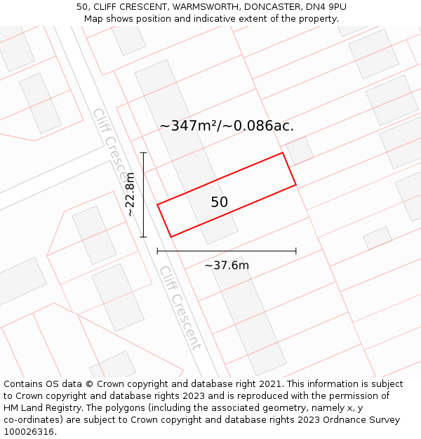 50, CLIFF CRESCENT, WARMSWORTH, DONCASTER, DN4 9PU: Plot and title map
