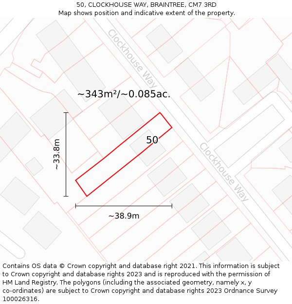 50, CLOCKHOUSE WAY, BRAINTREE, CM7 3RD: Plot and title map