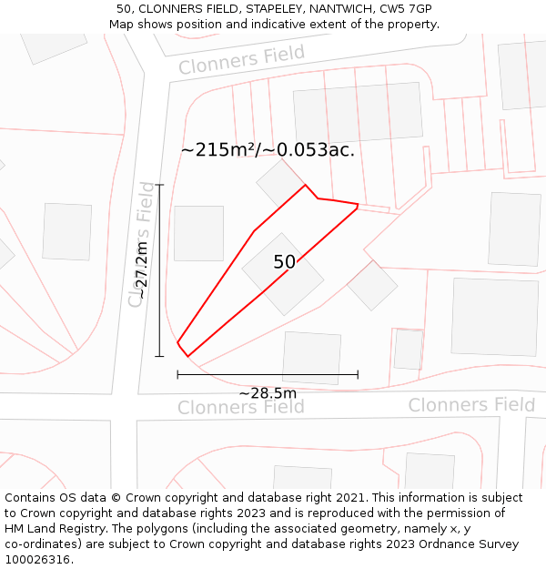 50, CLONNERS FIELD, STAPELEY, NANTWICH, CW5 7GP: Plot and title map