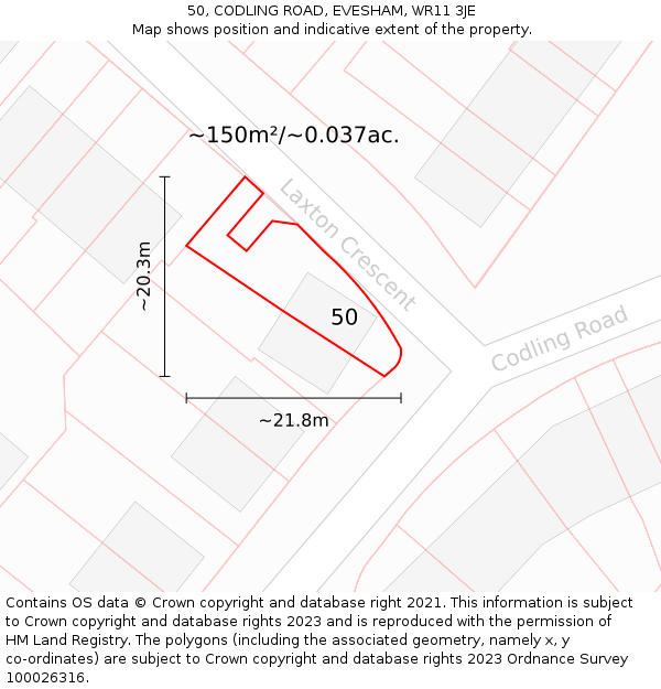 50, CODLING ROAD, EVESHAM, WR11 3JE: Plot and title map