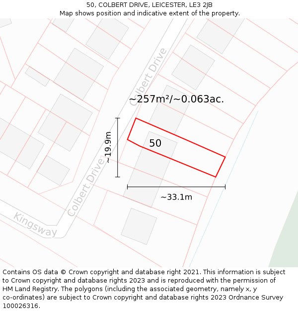 50, COLBERT DRIVE, LEICESTER, LE3 2JB: Plot and title map