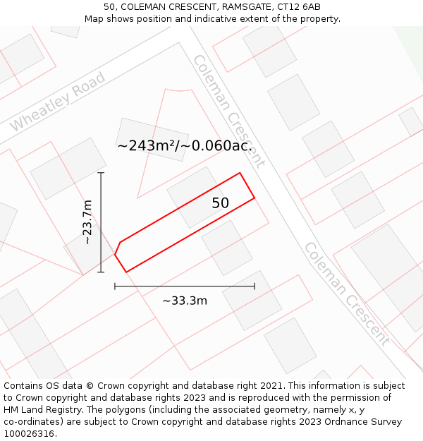 50, COLEMAN CRESCENT, RAMSGATE, CT12 6AB: Plot and title map