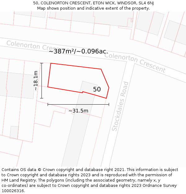 50, COLENORTON CRESCENT, ETON WICK, WINDSOR, SL4 6NJ: Plot and title map