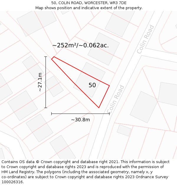 50, COLIN ROAD, WORCESTER, WR3 7DE: Plot and title map