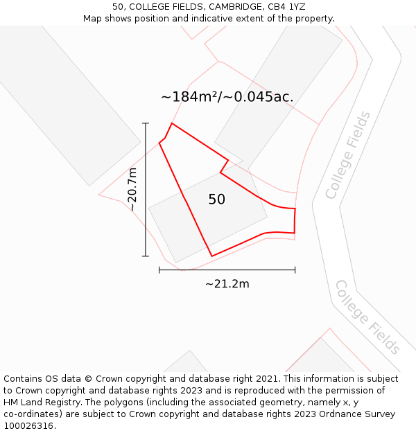 50, COLLEGE FIELDS, CAMBRIDGE, CB4 1YZ: Plot and title map